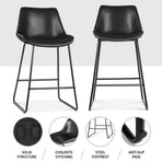 Artiss Fenella black PU leather bar stool with steel base, set of 4, anti-slip floor protectors