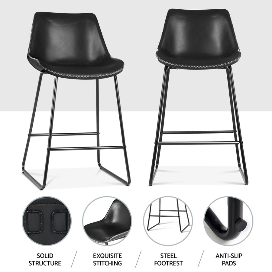 Artiss Fenella black PU leather bar stool with steel base, set of 4, anti-slip floor protectors