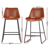 Artiss Bar Stools Kitchen Counter Barstools Leather Metal Chairs Brown x2 - Front View
