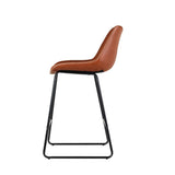 Artiss Bar Stools Kitchen Counter Barstools Leather Metal Chairs Brown x2 - Side View