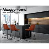 Artiss Bar Stools Kitchen Counter Barstools Leather Metal Chairs Brown x2 - Top-Down View