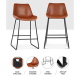 Artiss Bar Stools Kitchen Counter Barstools Leather Metal Chairs Brown x2 - 45-Degree Angle