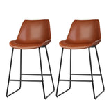 Artiss Bar Stools Kitchen Counter Barstools Leather Metal Chairs Brown x2 - Close-Up Angle