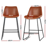 Artiss 4x Bar Stools Leather Padded Metal Legs Brown - Front View