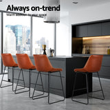 Artiss 4x Bar Stools Leather Padded Metal Legs Brown - Top-Down View