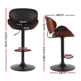 Artiss 4x Bar Stools Gas Lift Leather Padded Black - Front View
