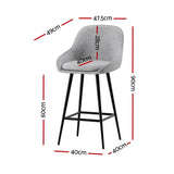 Artiss 2x Bar Stools Upholstered Stool Counter Seat Kitchen Dining Chairs - Front View