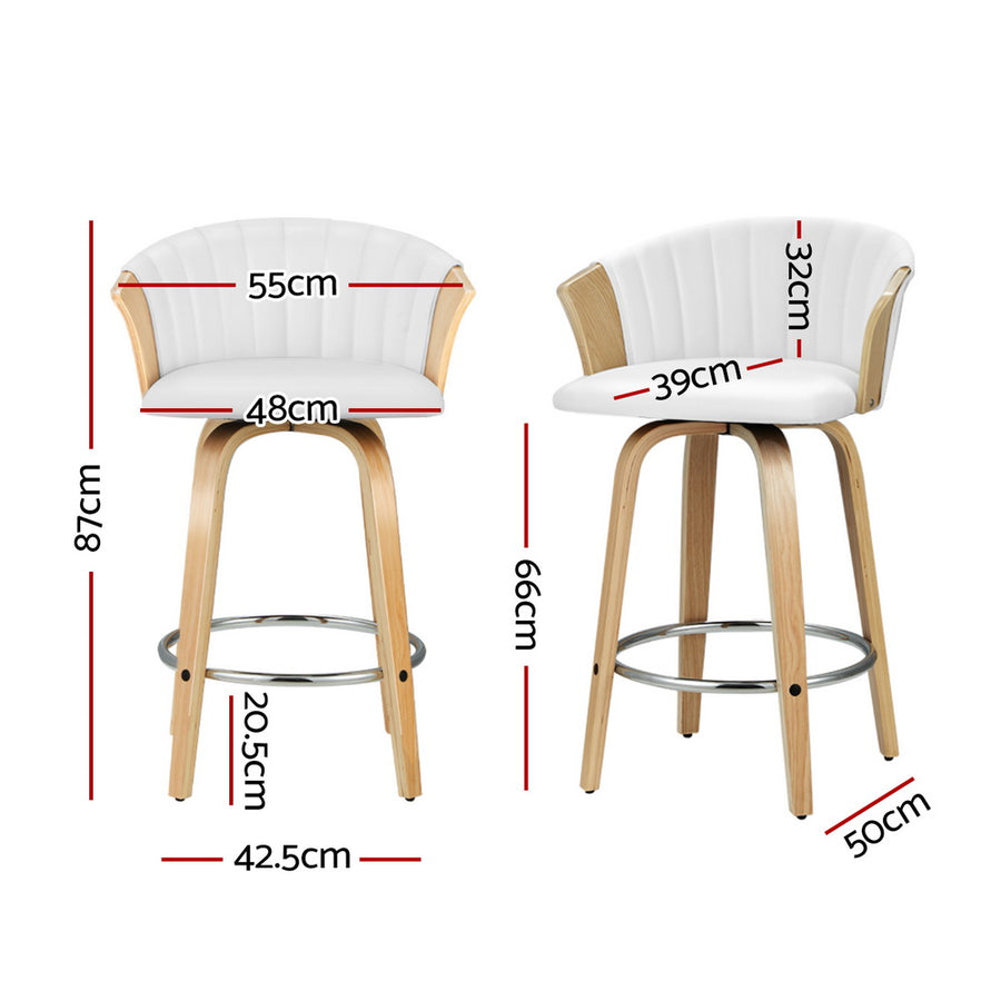Artiss Ricardo white PU leather bentwood swivel bar stools, set of 4, contoured PU leather seat