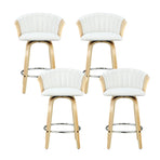 Artiss Ricardo white PU leather bentwood swivel bar stools, set of 4, chrome footrest