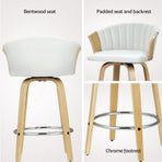 Artiss Ricardo white PU leather bentwood swivel bar stools, set of 4, bentwood frame detail