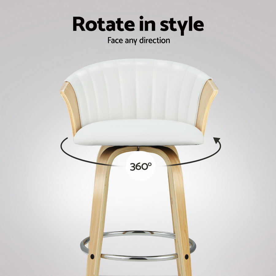 Artiss Ricardo white PU leather bentwood swivel bar stools, set of 4, image 6