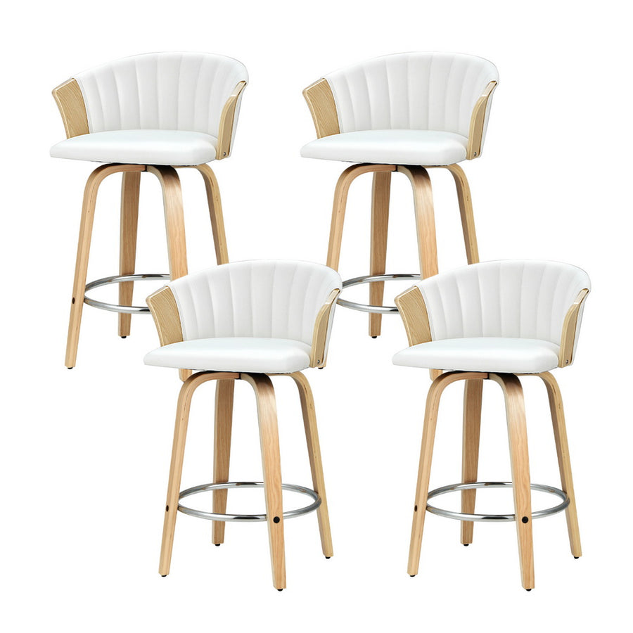 Artiss Ricardo white PU leather bentwood swivel bar stools, set of 4, image 7