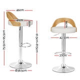 Artiss 2x Bar Stools Adjustable Leather Padded White - Front View