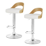Artiss 2x Bar Stools Adjustable Leather Padded White - Close-Up Angle