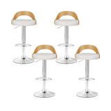 Artiss 4x Bar Stools Adjustable Leather Padded White - Side View