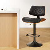 Artiss Bar Stools Kitchen Dining Chairs Gas Lift Stool Wooden Leather Black - Close-Up Angle
