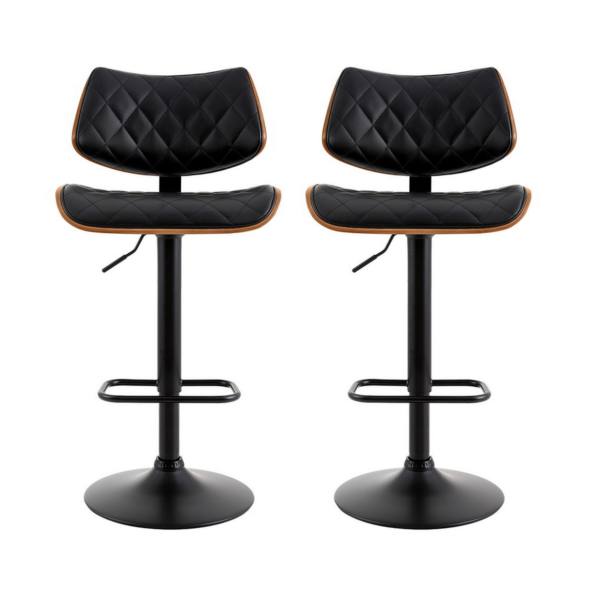 Artiss 2x Bar Stools Kitchen Dining Chairs Gas Lift Stool Wooden Leather Black