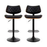 Artiss 2x Bar Stools Kitchen Dining Chairs Gas Lift Stool Wooden Leather Black - Side View