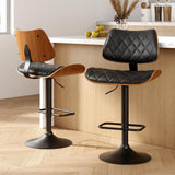 Artiss 2x Bar Stools Kitchen Dining Chairs Gas Lift Stool Wooden Leather Black - Close-Up Angle