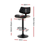 Artiss 2x Bar Stools Kitchen Dining Chairs Gas Lift Stool Wooden Leather Black - Front View