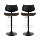 Artiss 2x Bar Stools Kitchen Dining Chairs Gas Lift Stool Wooden Leather Black - Side View