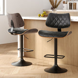 Artiss 2x Bar Stools Kitchen Dining Chairs Gas Lift Stool Wooden Leather Black - Close-Up Angle