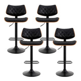 Artiss 4x Bar Stools Kitchen Dining Chairs Gas Lift Stool Wooden Leather Black - Side View