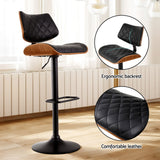 Artiss 4x Bar Stools Kitchen Dining Chairs Gas Lift Stool Wooden Leather Black - 45-Degree Angle