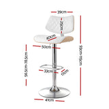 Artiss Bar Stools Kitchen Dining Chairs Gas Lift Stool Wooden Leather White - Front View