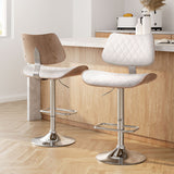 Artiss 2x Bar Stools Kitchen Dining Chairs Gas Lift Stool Wooden Leather White - Close-Up Angle