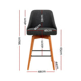 Artiss 2x Bar Stools Swivel Seat Wooden Charcoal - Front View