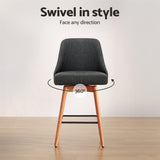 Artiss 2x Bar Stools Swivel Seat Wooden Charcoal - Rear View
