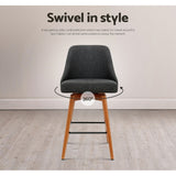 Artiss 4x Bar Stools Swivel Seat Wooden Charcoal - Rear View