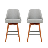 Artiss 2x Bar Stools Swivel Seat Wooden Grey - Side View