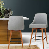 Artiss 2x Bar Stools Swivel Seat Wooden Grey - Close-Up Angle