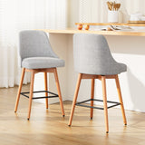 Artiss 2x Bar Stools Swivel Seat Wooden Grey - Low Angle