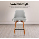 Artiss 4x Bar Stools Swivel Seat Wooden Grey - Close-Up Angle
