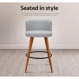 Artiss 2x Bar Stools Linen Padded Wooden Grey - Rear View