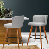 Artiss 2x Bar Stools Linen Padded Wooden Grey - Close-Up Angle