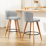 Artiss 2x Bar Stools Linen Padded Wooden Grey - Low Angle