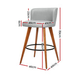 Artiss 4x Bar Stools Linen Padded Wooden Grey - Front View