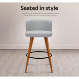 Artiss 4x Bar Stools Linen Padded Wooden Grey - Rear View
