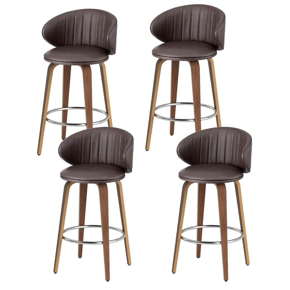 4x Artiss Bar Stools Dining Chairs Contoured Leather Wood Stool