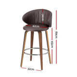 4x Artiss Bar Stools Dining Chairs Contoured Leather Wood Stool - Front View