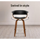 Artiss Bar Stools Swivel PU Seat Wooden - Rear View