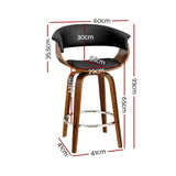 Artiss 2x Bar Stools Swivel PU Seat Wooden - Front View