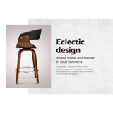 Artiss 2x Bar Stools Swivel PU Seat Wooden - Top-Down View