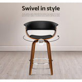 Artiss 2x Bar Stools Swivel PU Seat Wooden - Rear View