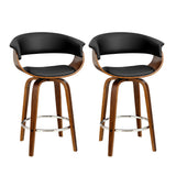 Artiss 2x Bar Stools Swivel PU Seat Wooden - Low Angle