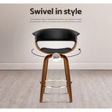 Artiss 4x Bar Stools Swivel PU Seat Wooden - Close-Up Angle